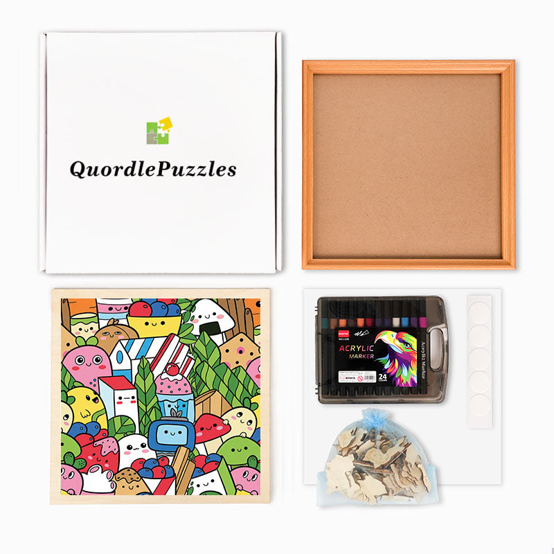 Amigos de la comida - Rompecabezas de madera para colorear