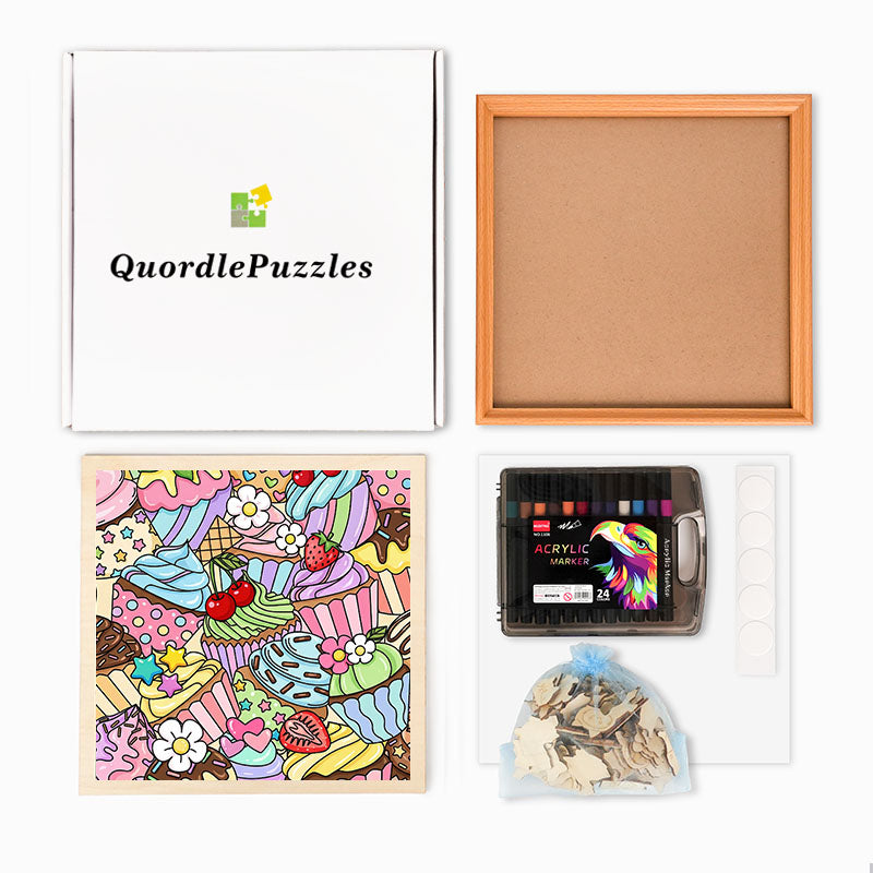 Cupcakes lindos - Rompecabezas de madera para colorear