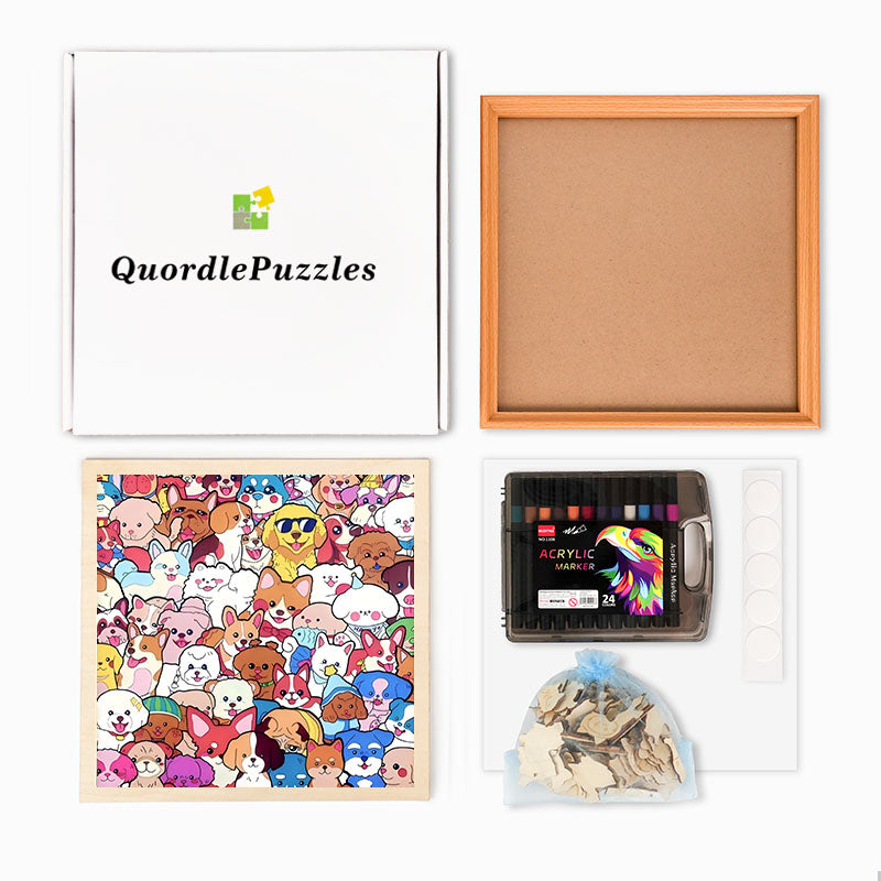 Fiesta de mascotas - Rompecabezas de madera para colorear