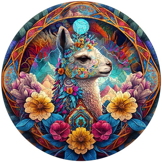 Rompecabezas de madera con mandala de llama