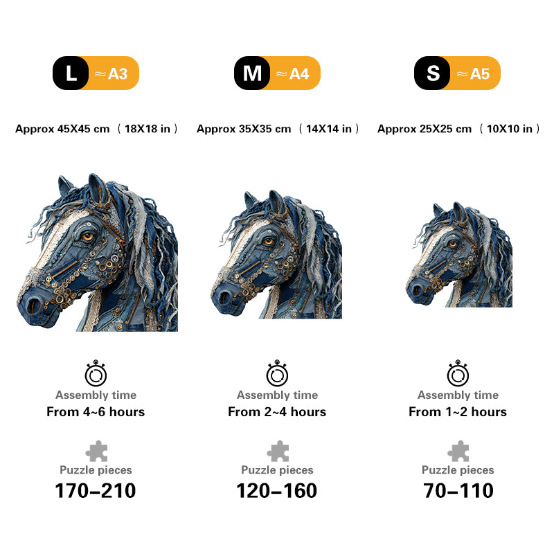Puzzle 3D de cabeza de caballo estilo vaquero (denim)