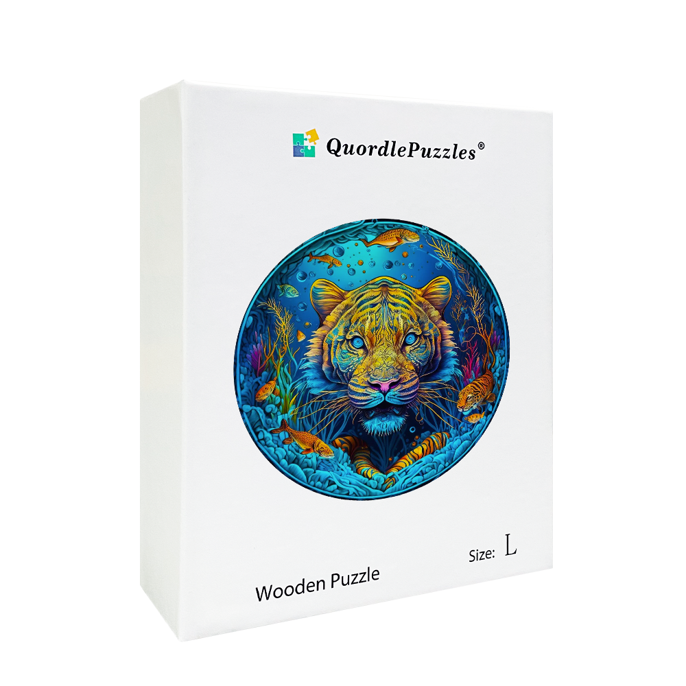 Rompecabezas de madera con forma de tigre psicodélico