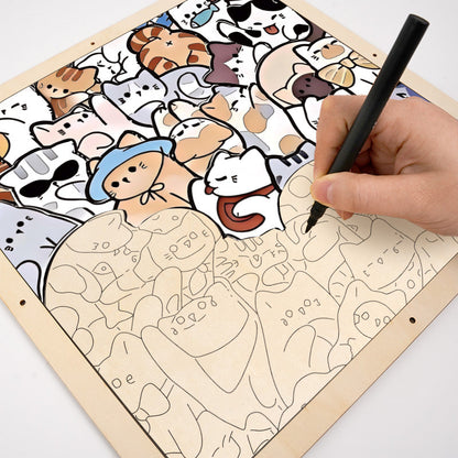 Gatos Perezosos - Rompecabezas de Madera para Colorear