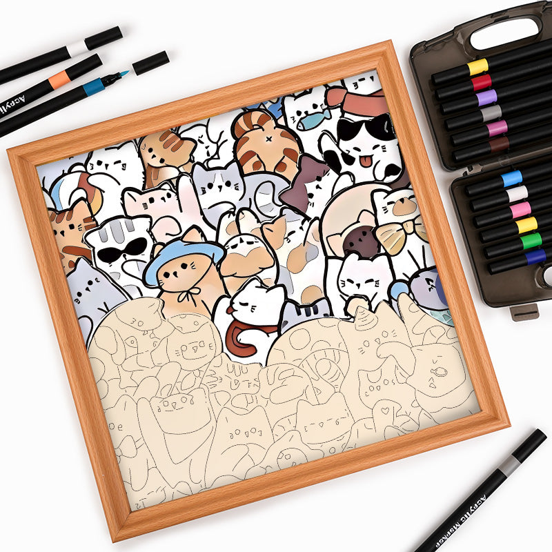 Gatos Perezosos - Rompecabezas de Madera para Colorear