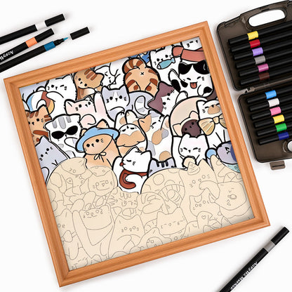 Gatos Perezosos - Rompecabezas de Madera para Colorear