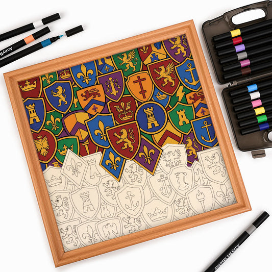 Colección de insignias - Rompecabezas de madera para colorear