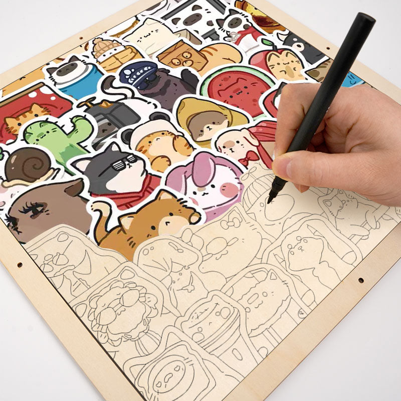 Mascotas Felices - Rompecabezas de Madera para Colorear