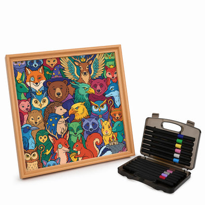 Amigos del Bosque Encantado - Rompecabezas de madera para colorear