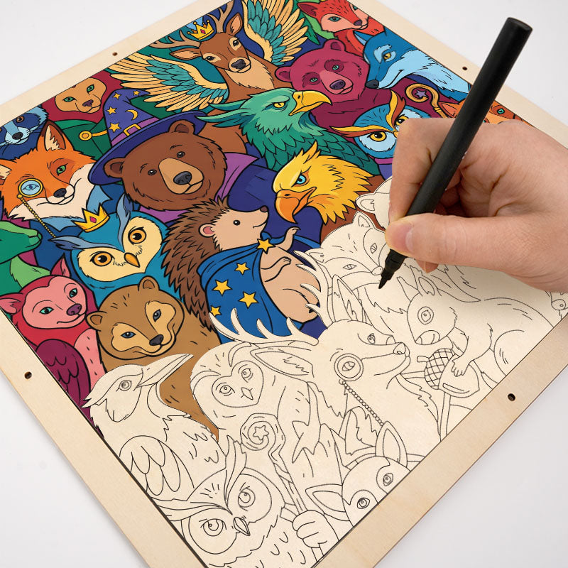 Amigos del Bosque Encantado - Rompecabezas de madera para colorear