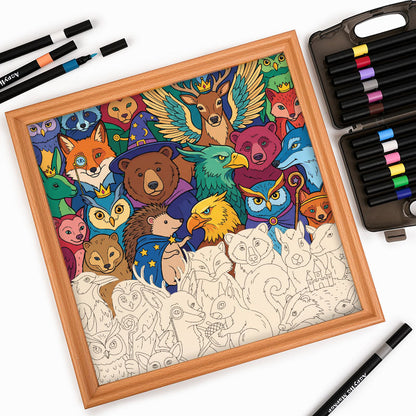 Amigos del Bosque Encantado - Rompecabezas de madera para colorear