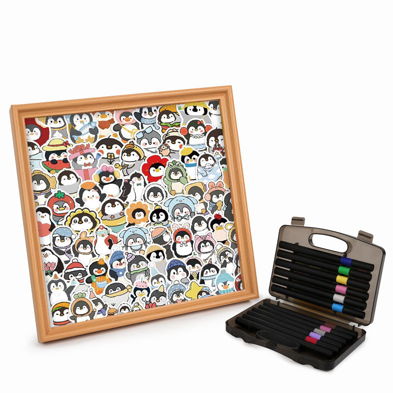 Pingüinos divertidos - Rompecabezas de madera para colorear