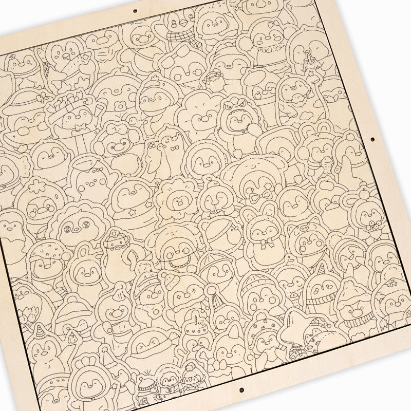 Pingüinos divertidos - Rompecabezas de madera para colorear