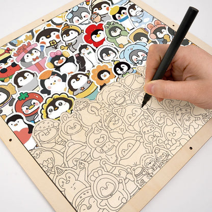 Pingüinos divertidos - Rompecabezas de madera para colorear