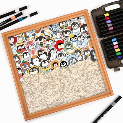 Pingüinos divertidos - Rompecabezas de madera para colorear