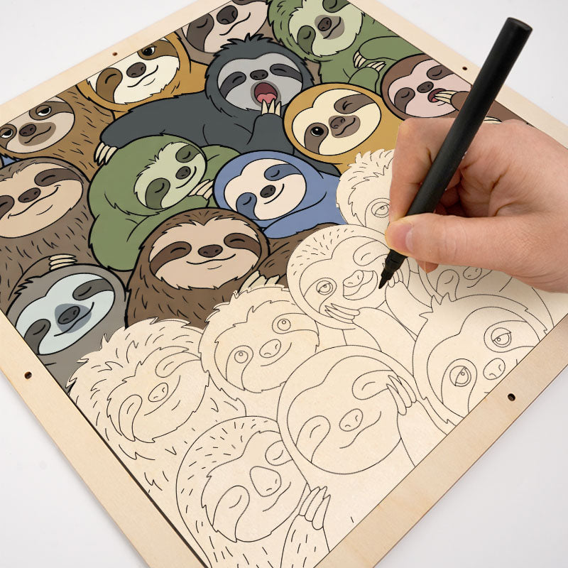 Perezosos perezosos - Rompecabezas de madera para colorear