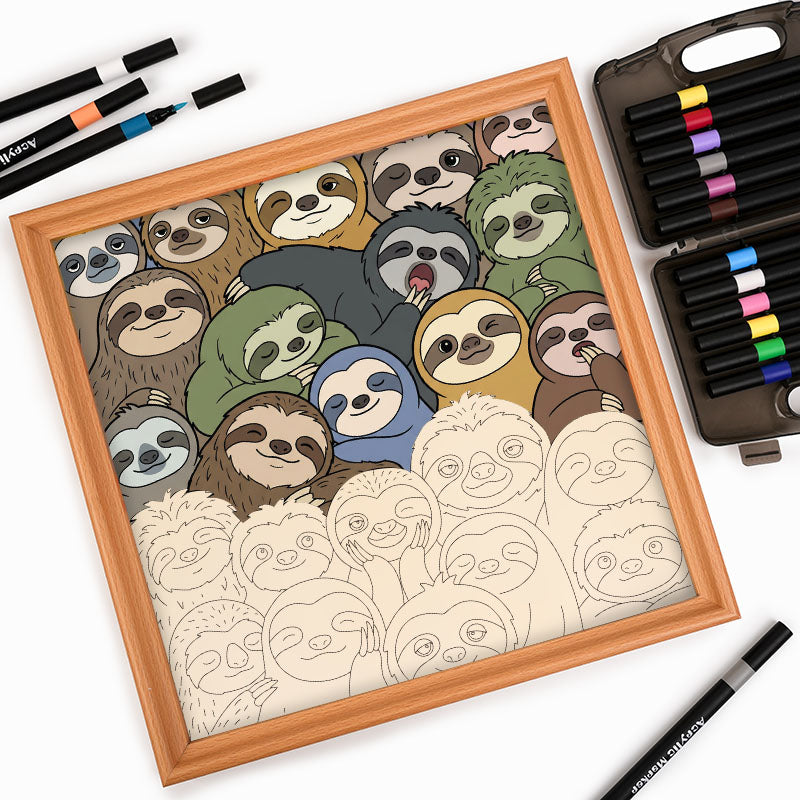 Perezosos perezosos - Rompecabezas de madera para colorear