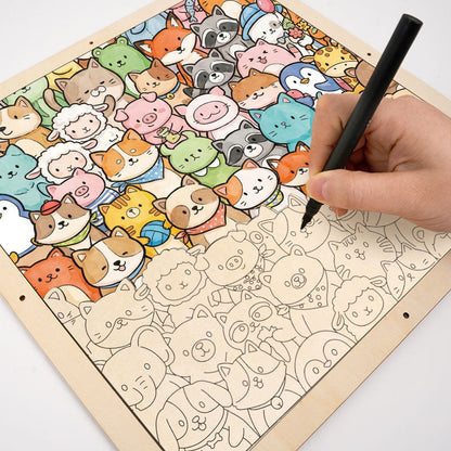 Animales caprichosos - Rompecabezas de madera para colorear