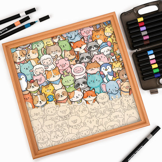 Animales caprichosos - Rompecabezas de madera para colorear