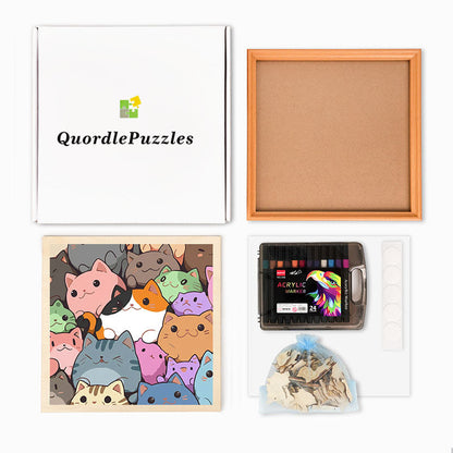 Gatitos redondos - Rompecabezas de madera para colorear