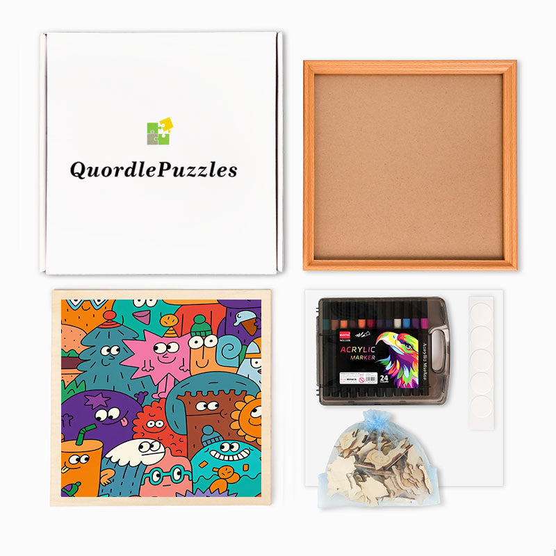 Caras de las cosas - Rompecabezas de madera para colorear