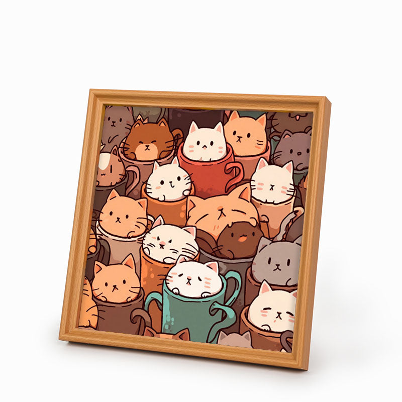 Gatos en tazas - Rompecabezas de madera para colorear
