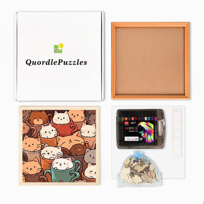 Gatos en tazas - Rompecabezas de madera para colorear