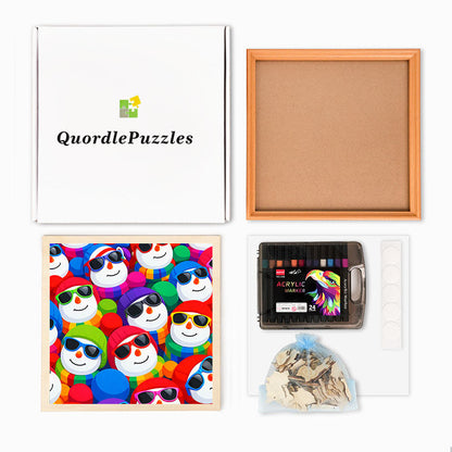 Muñecos de nieve geniales - Rompecabezas de madera para colorear