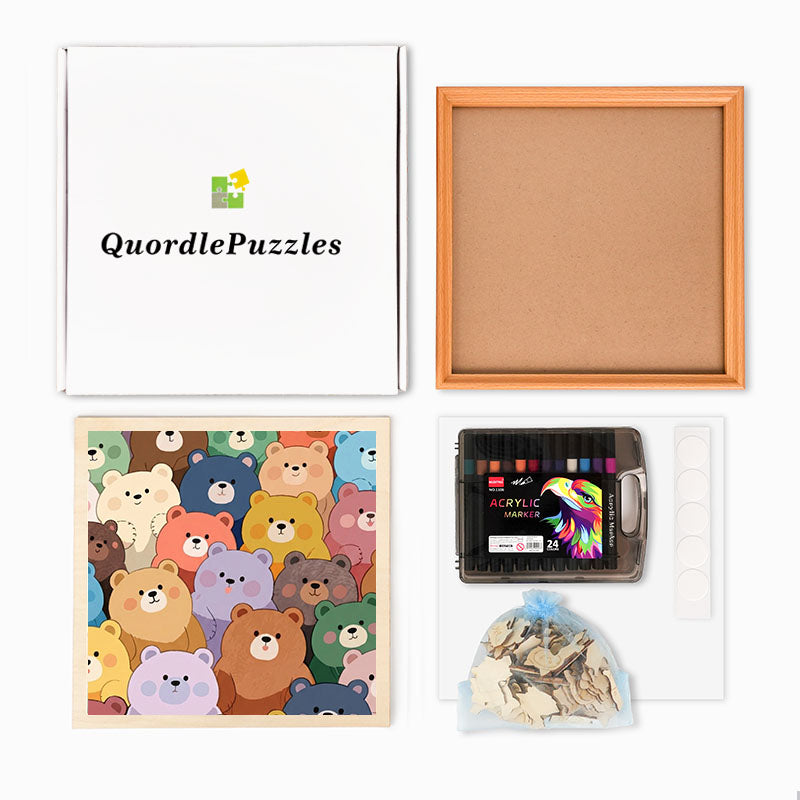 Osos lindos - Rompecabezas de madera para colorear