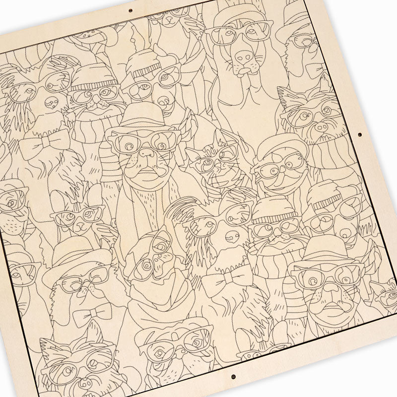 Perros con gafas - Rompecabezas de madera para colorear