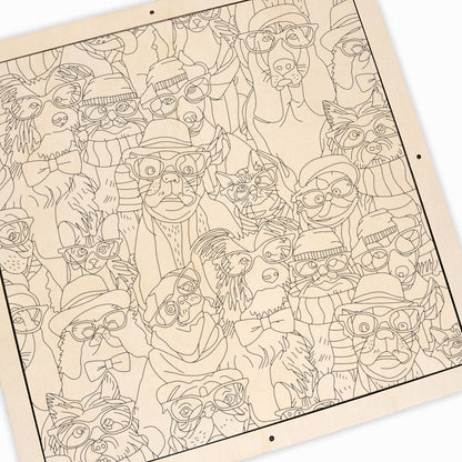 Perros con gafas - Rompecabezas de madera para colorear