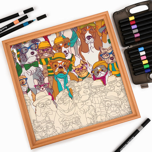 Perros con gafas - Rompecabezas de madera para colorear