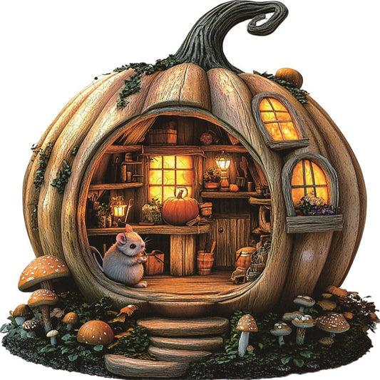 Puzzle de Madera Casa de Calabaza con Ratón
