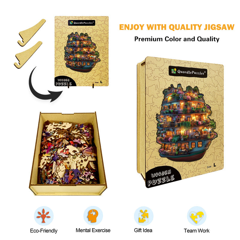 Puzzle de Madera Barco Flotante Lleno de Flores