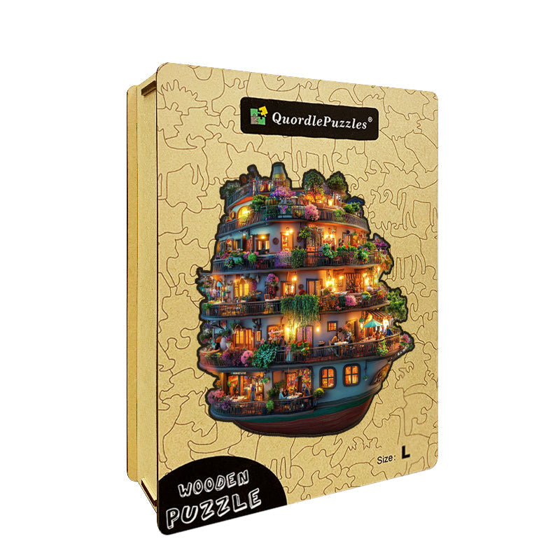 Puzzle de Madera Barco Flotante Lleno de Flores