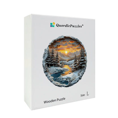 Rompecabezas de madera Atardecer invernal en las montañas