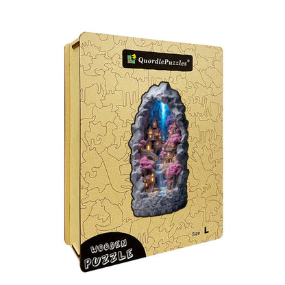 Rompecabezas de madera Pueblo con cascada oculta