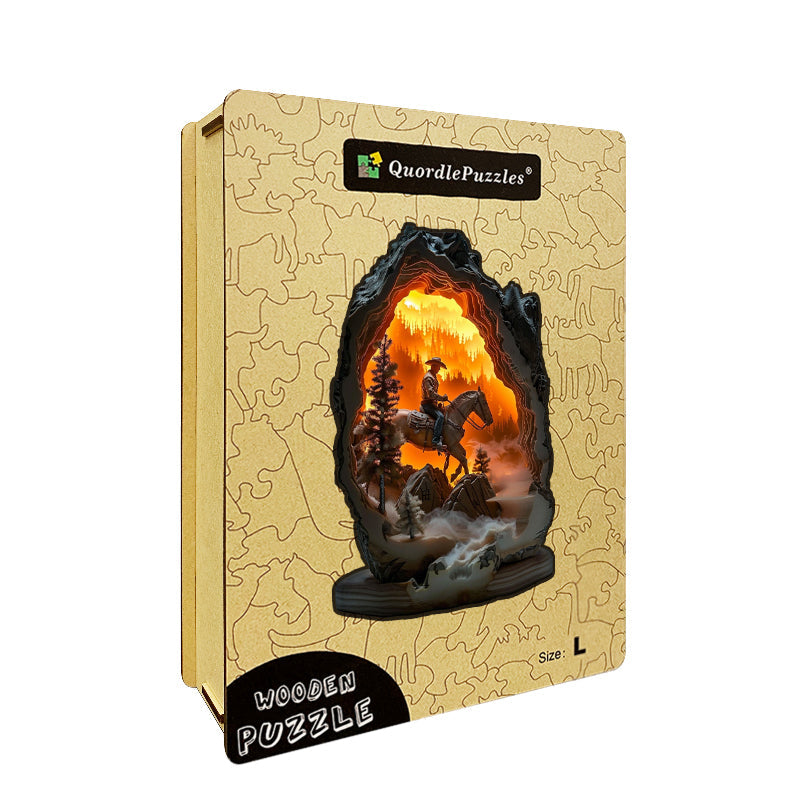 Rompecabezas de madera Vaquero en el cañón ardiente