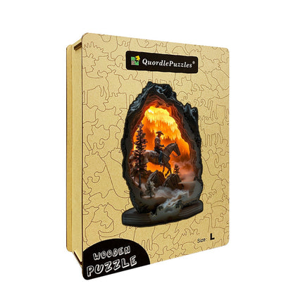 Rompecabezas de madera Vaquero en el cañón ardiente