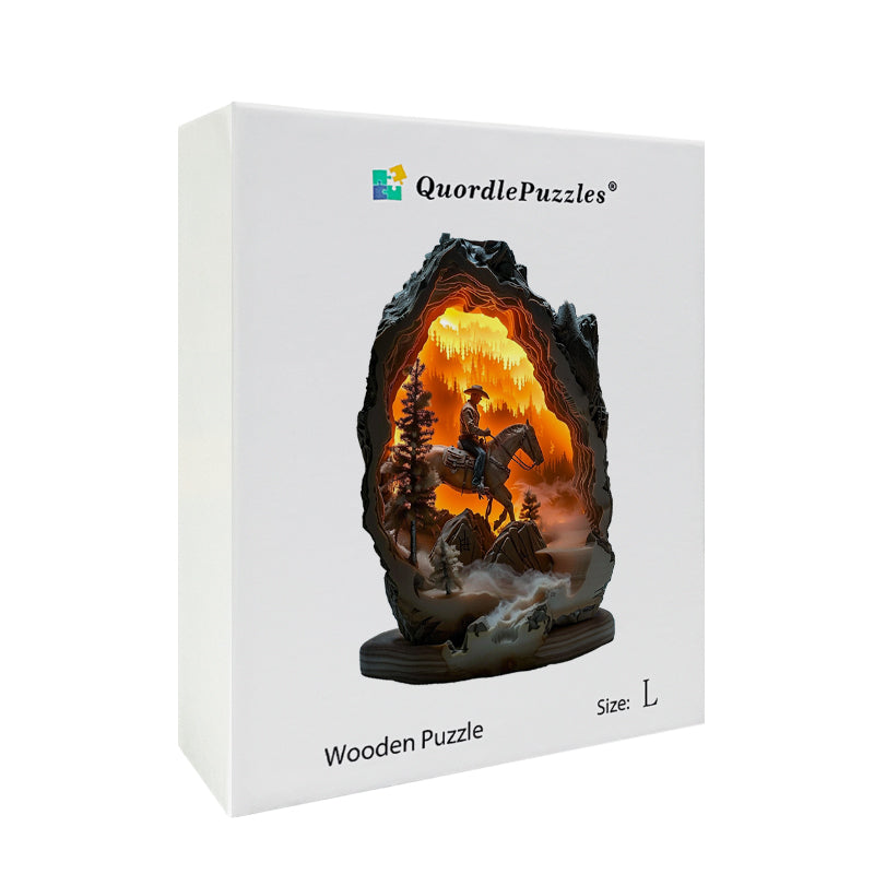 Rompecabezas de madera Vaquero en el cañón ardiente