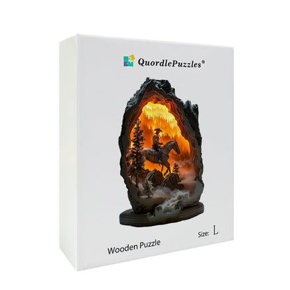 Rompecabezas de madera Vaquero en el cañón ardiente