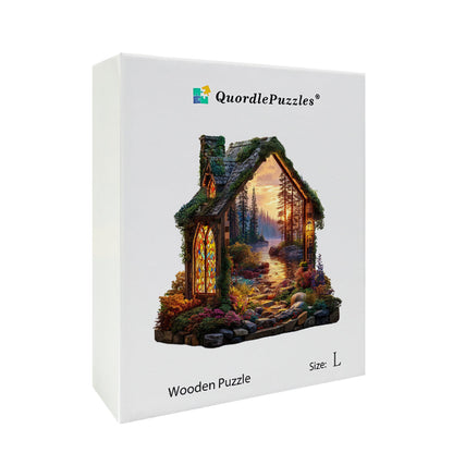 Rompecabezas de madera Cabaña al atardecer