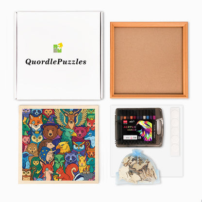 Amigos del Bosque Encantado - Rompecabezas de madera para colorear