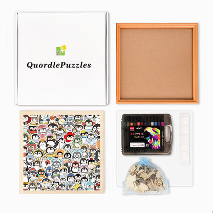 Pingüinos divertidos - Rompecabezas de madera para colorear