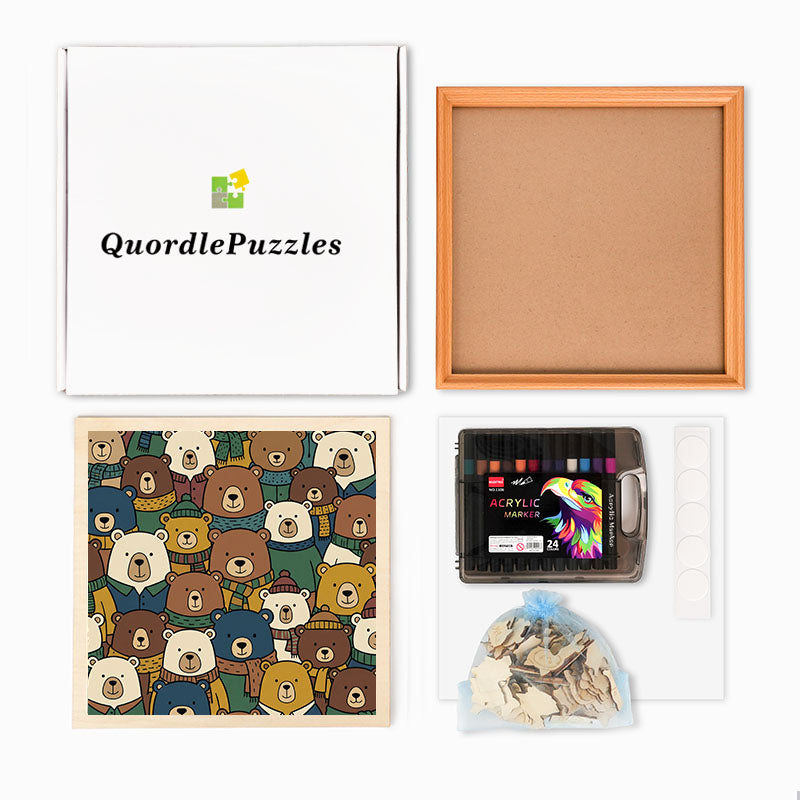 Osos de bufanda - Rompecabezas de madera para colorear