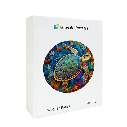 Rompecabezas de madera con acuarela de tortuga marina