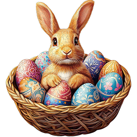 Rompecabezas 3d conejo en cesta de madera