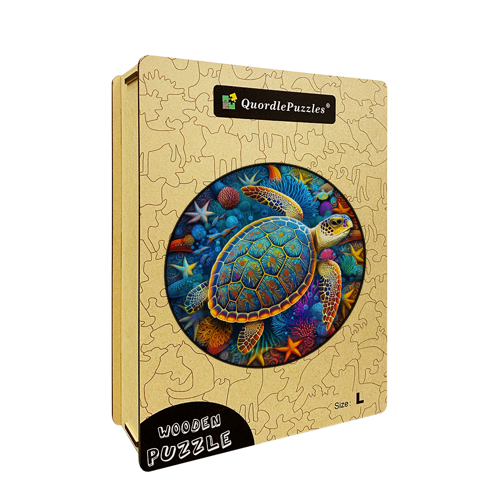 Rompecabezas de madera con acuarela de tortuga marina