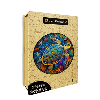 Rompecabezas de madera con acuarela de tortuga marina