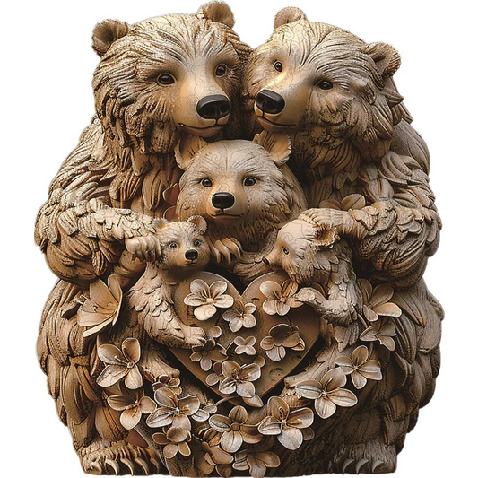 Rompecabezas de corazón de madera, familia de osos